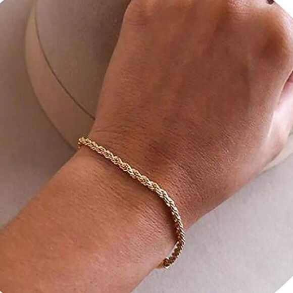 14k gold plated dainty diamond cut rope bracelet - Picture 1 of 7